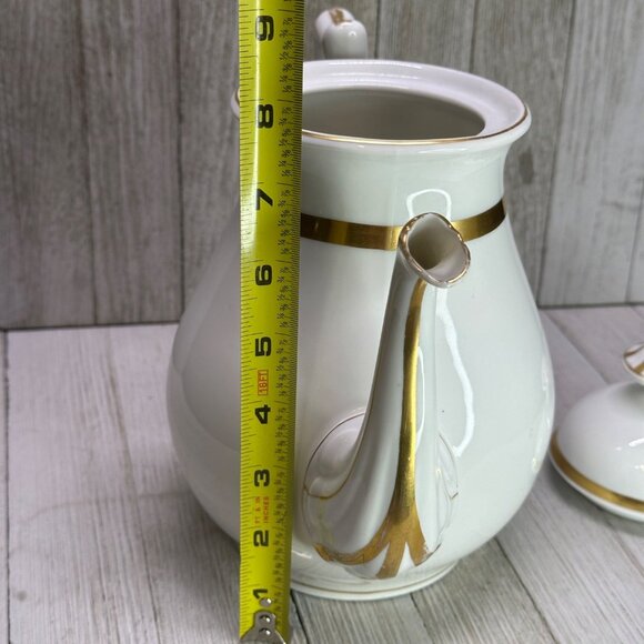 Vtg B&D Porcelain White Tea Pot with Gold Accents Handle Spout Lid 10" Tall - Picture 14 of 15